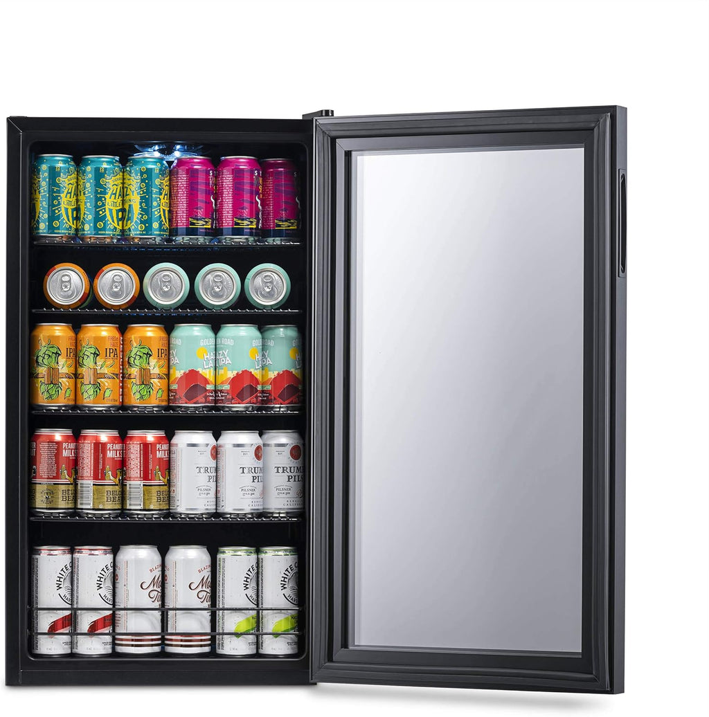 2026 Getränkekühlschrank | Freistehender Kühlschrank für 126 Dosen mit Glastür mit Scharnier rechts | Mini-Getränkekühlschrank, perfekt für Bier, Wein, Limonade und kühlere Getränke