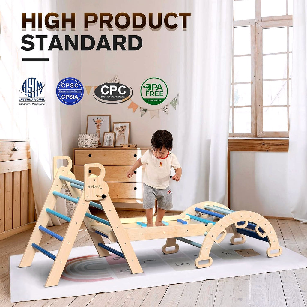 2026 Ensemble Triangle de Pikler 7-en-1 – Aire d’Escalade Montessori Pliable en Bois pour Enfants, avec Arche, Rampe & Échelle – Arc-en-ciel