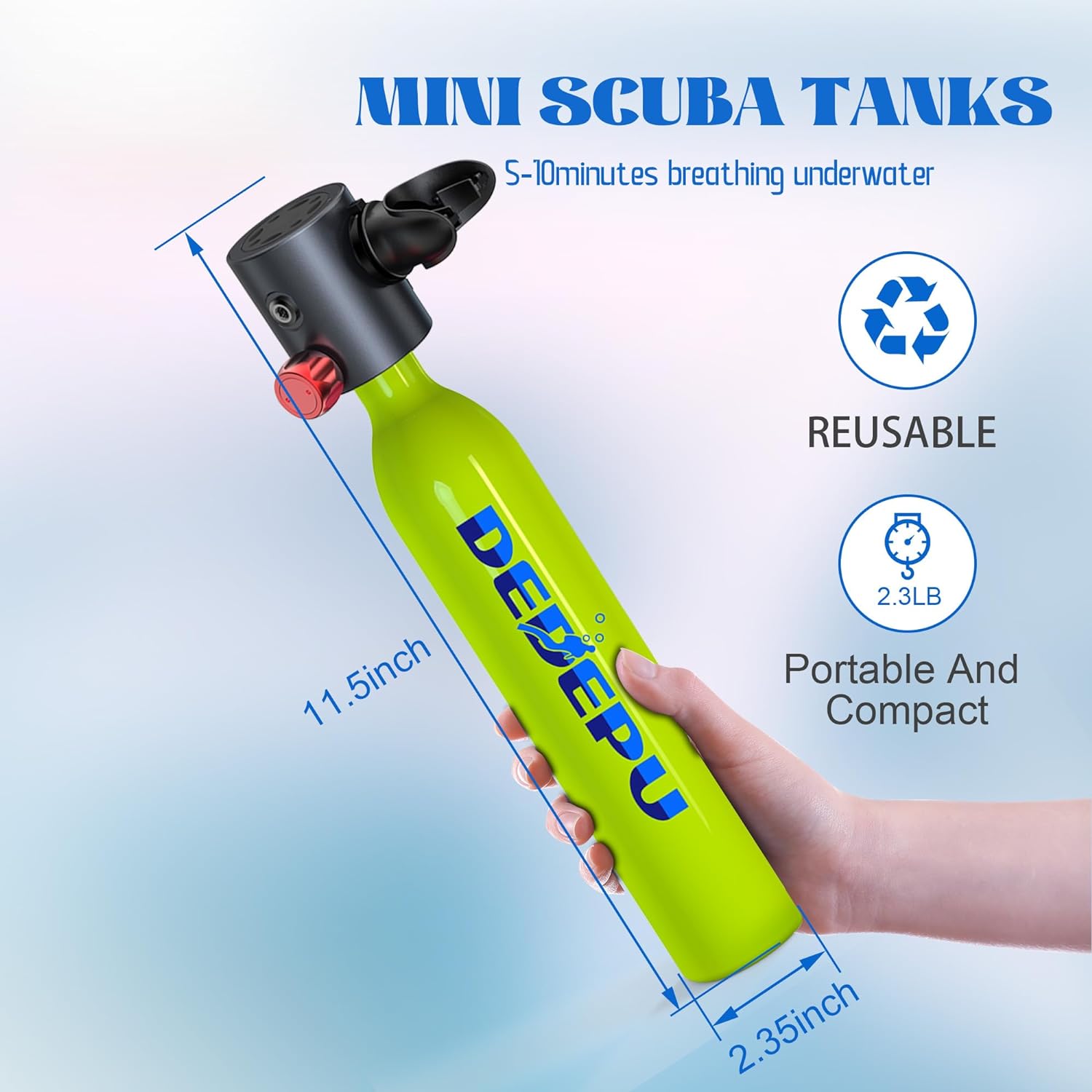 2026 Tauchflasche, 0,5 l Mini-Tauchflasche mit konstantem Druck, Tauchflaschen mit An-/Aus-Ventil, 5–10 Minuten Unterwasserfähigkeit, tragbare Mini-Tauchflaschen, Tauchflaschen mit Pumpe
