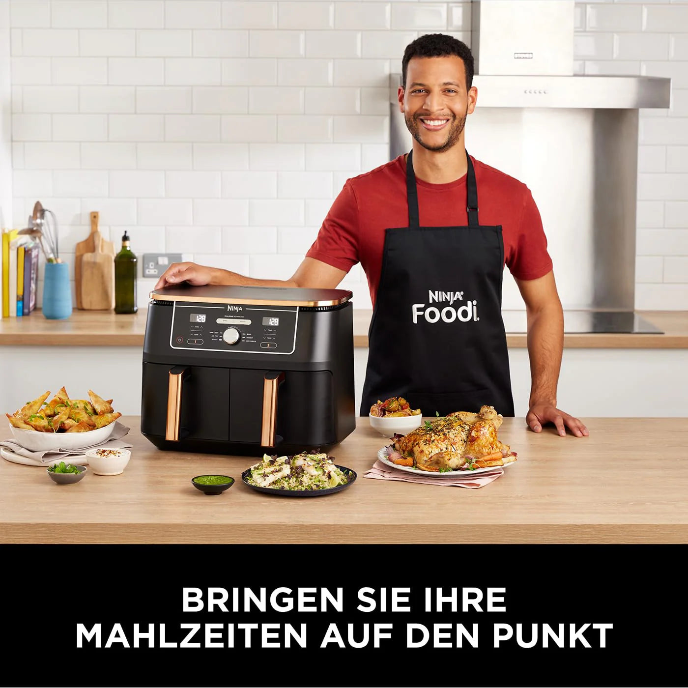 2026 Ninja Foodi MAX Dual Zone Heißluftfritteuse, 9,5L Airfryer, 2 Fächer, mit Zange, Antihaftbeschichtung, spülmaschinenfeste Körbe, 6-in-1, Amazon Exklusiv, Kupfer/Schwarz, AF400EUCP