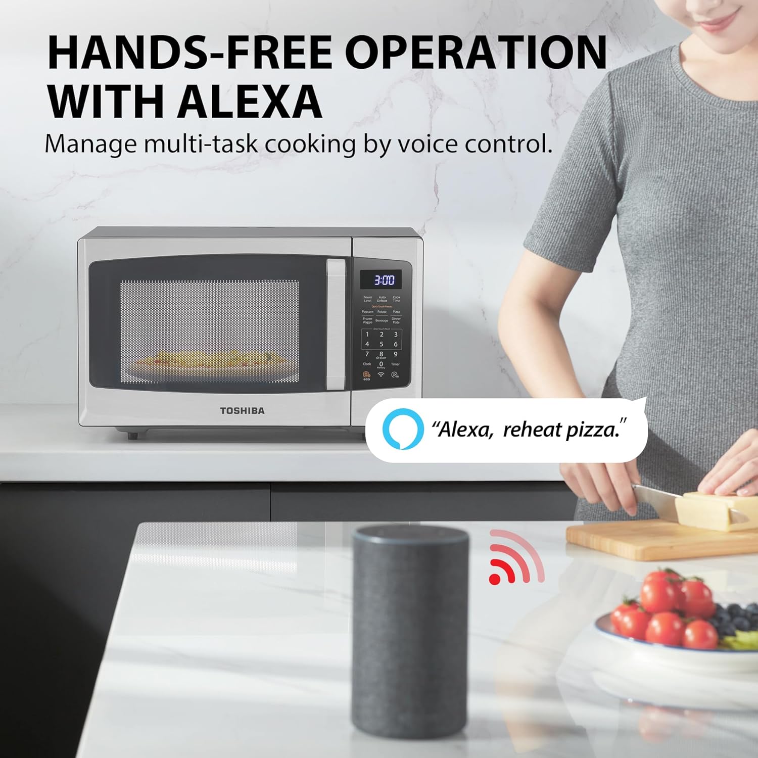 2026 TOSHIBA 4-in-1 ML-EC42P(SS) Mikrowellenherd für die Arbeitsplatte, Smart Sensor, Konvektion, Heißluftfritteuse-Kombination, Stummschaltfunktion, Positionsspeicher, 13,6" Drehteller, 1,5 Kubikfuß, 1000 W, silber
