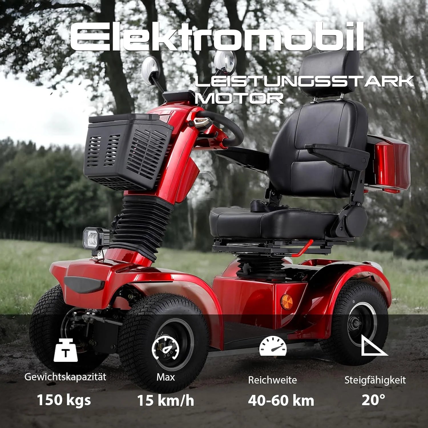 2026 ZVGREEN-Mobilitätsroller mit 4 Rädern-Seniorenmobil-Kapitänssitz-Max. 15km/h-geräumiger Stauraum-drehbarer Sitz-Elektromagnetische Bremse