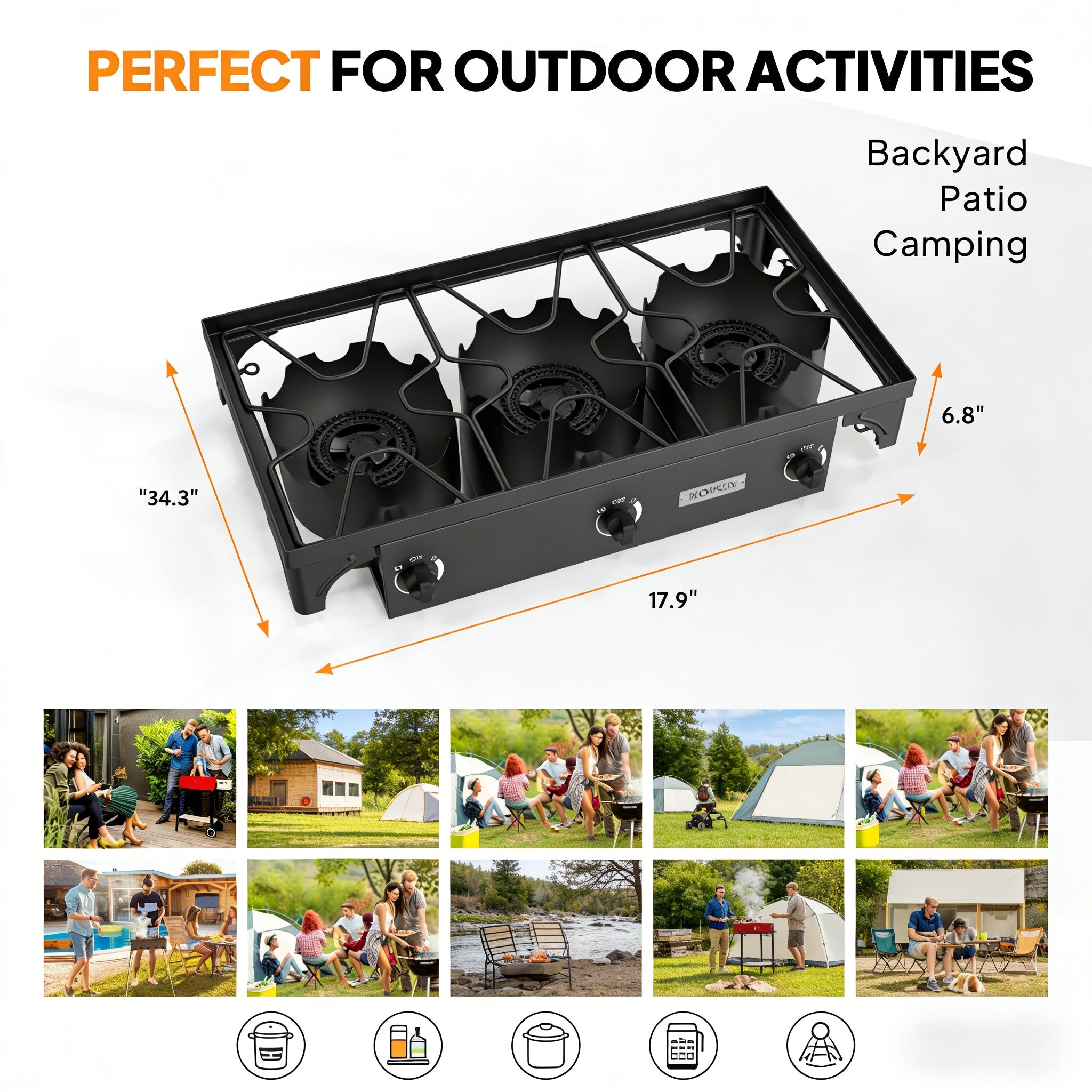2026 3 Burner 225,000 BTU Outdoor Gas Propane Stove for Camping Cooking