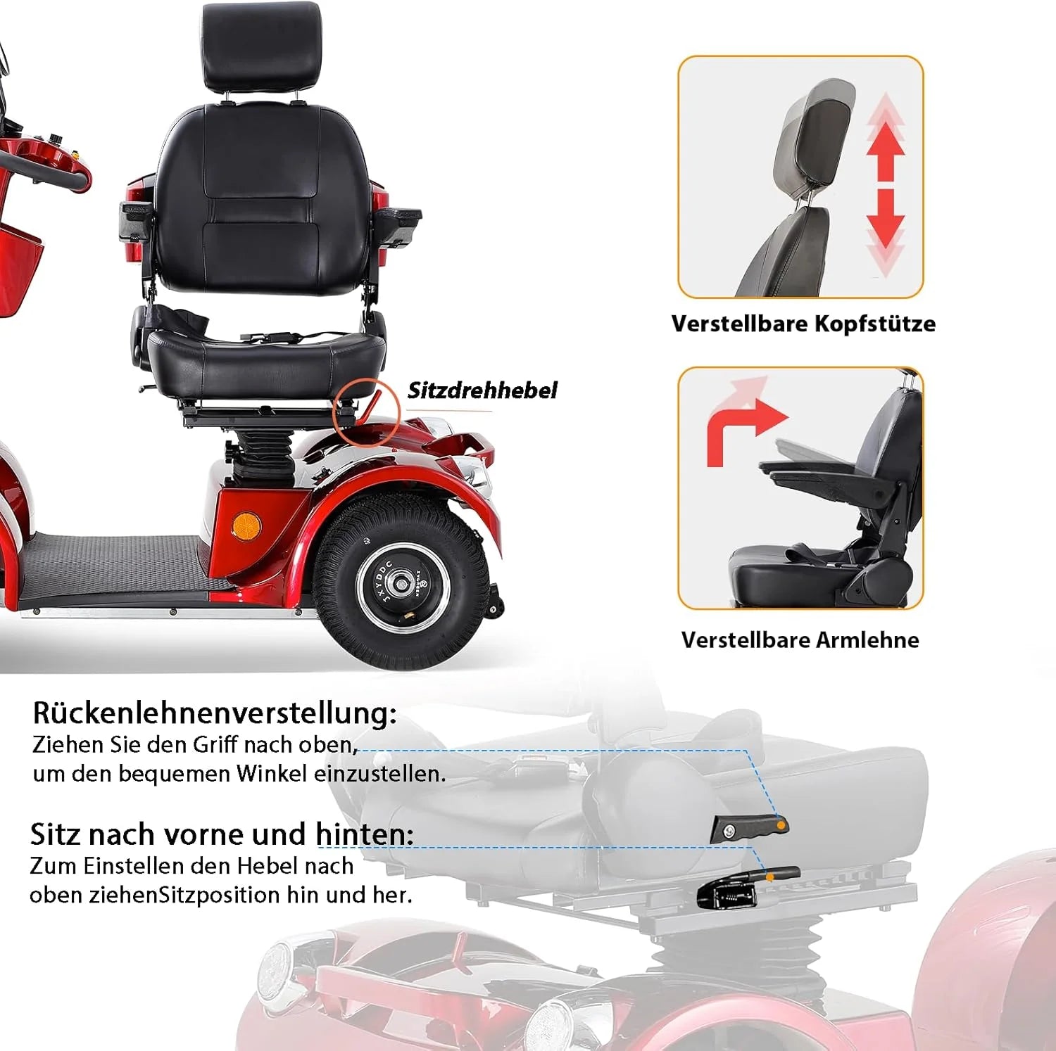 2026 ZVGREEN-Mobilitätsroller mit 4 Rädern-Seniorenmobil-Kapitänssitz-Max. 15km/h-geräumiger Stauraum-drehbarer Sitz-Elektromagnetische Bremse