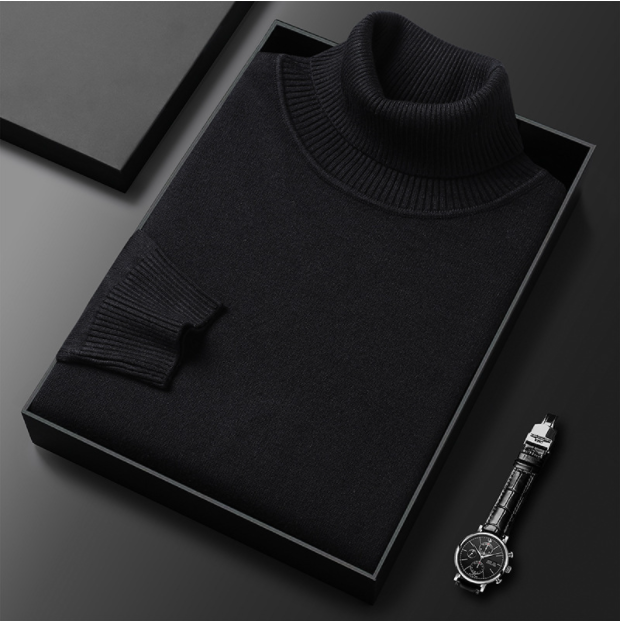 Pull printemps uni classique col roulé tricoté chic décontracté pour homme