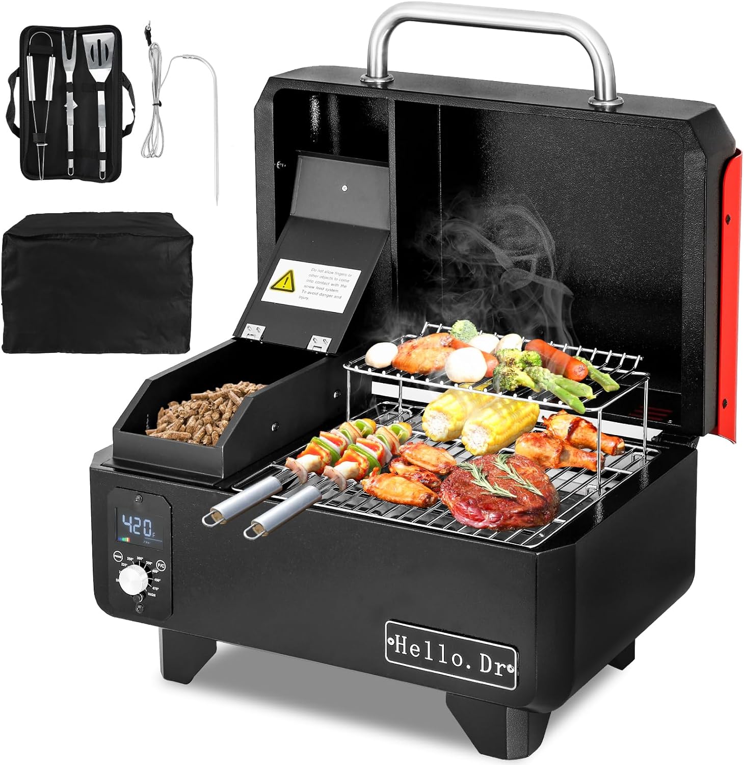2026 Tragbarer Holzpelletgrill und Smoker, elektrischer 8-in-1-Tischgrill für den Außenbereich, für Wohnmobil-Camping, Tailgating, Wohnmobil-Kochen, BBQ, intelligente Temperaturregelung und Heißdampftechnologie