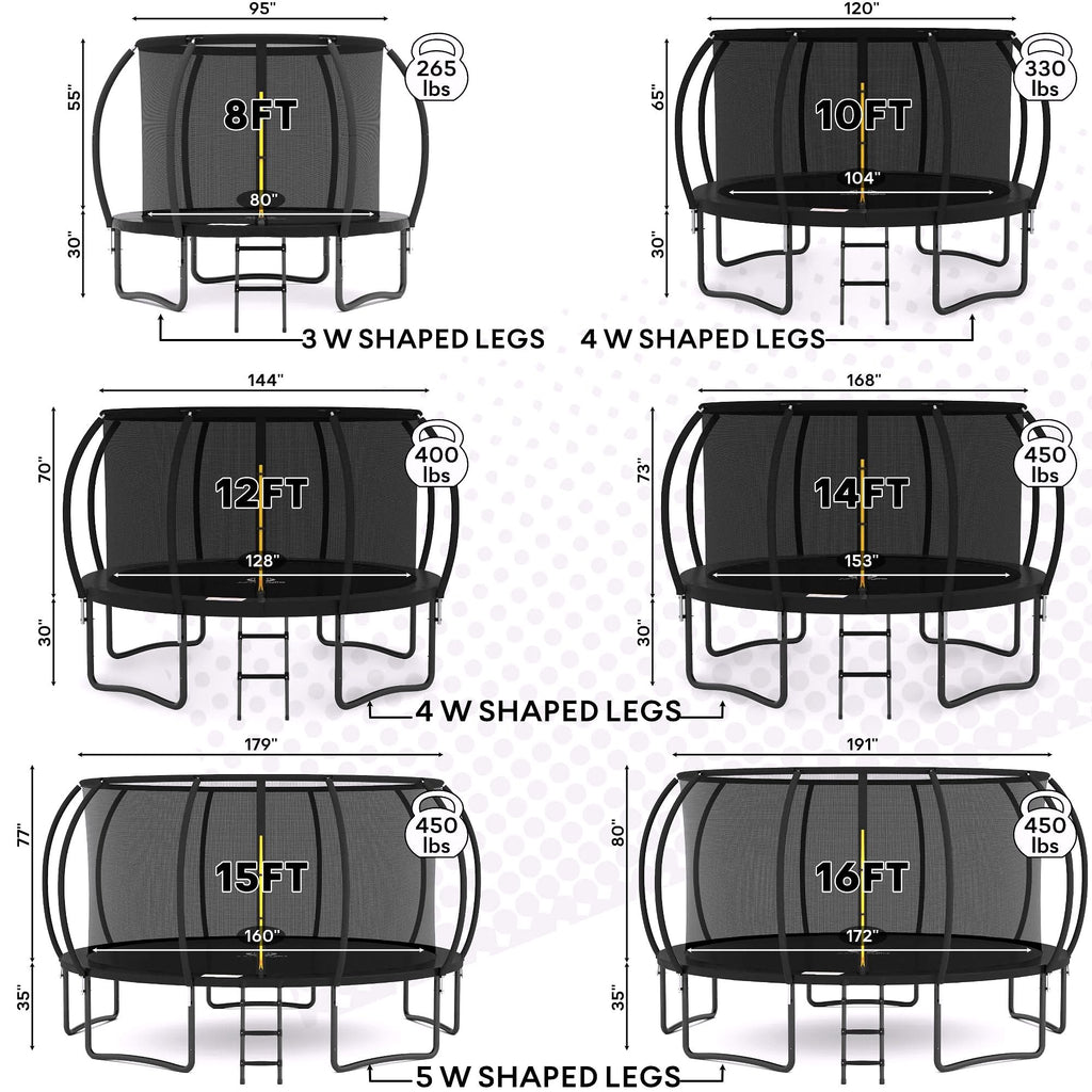 2026 Trampoline d’extérieur JUMPZYLLA avec filet de sécurité pour enfants – 8 FT