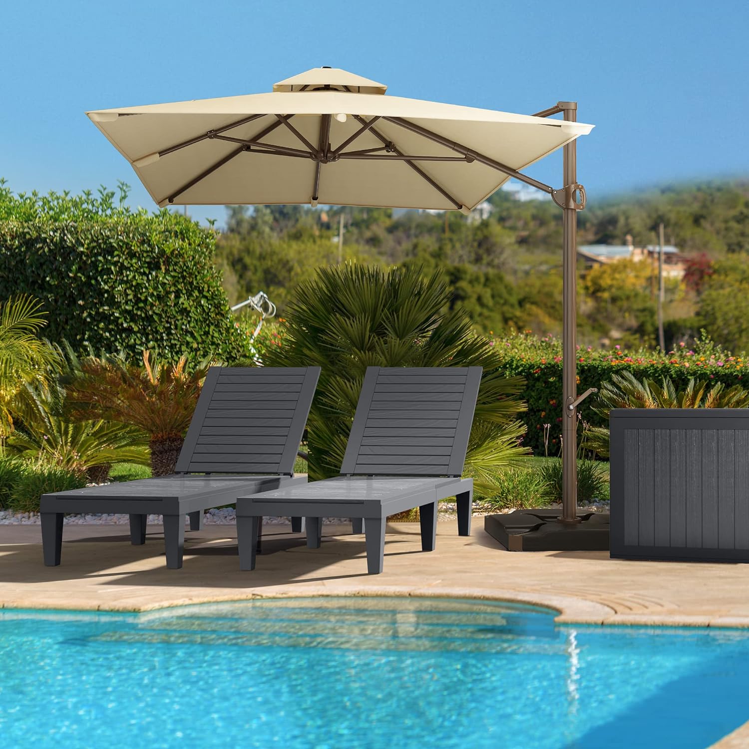 2026 Chaiselongue-Stühle für den Außenbereich, 4er-Set mit verstellbarer Rückenlehne, stabile Liegen für Terrasse und Poolrand, einfache Montage, wasserdicht und leicht mit einer Tragfähigkeit von 120 kg, schwarz