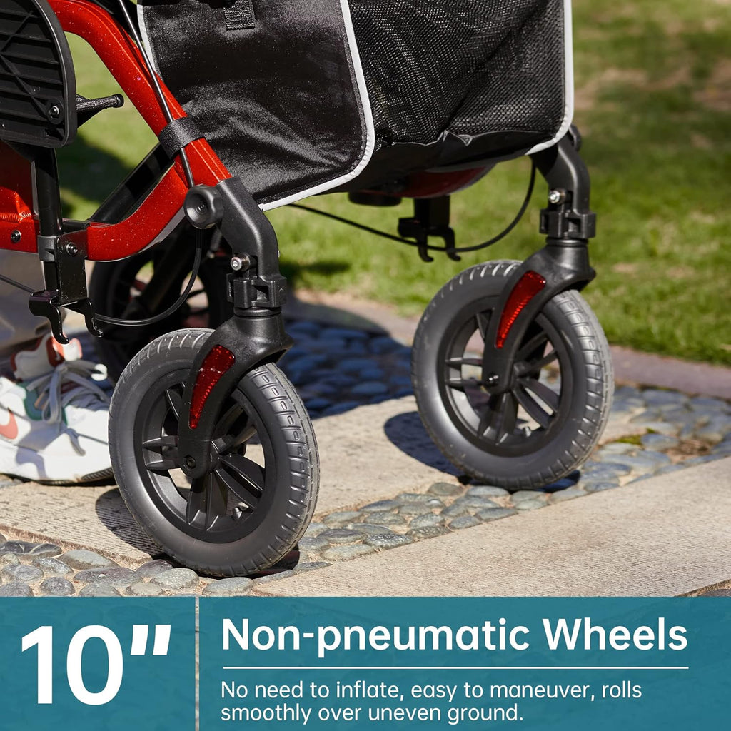2026 Geländegängiger 2-in-1-Rollator und Transportstuhl, zusammenklappbarer Rollstuhl mit luftlosen 10-Zoll-Rädern für Senioren, umkehrbare Rückenlehne und abnehmbare Fußstützen, blau