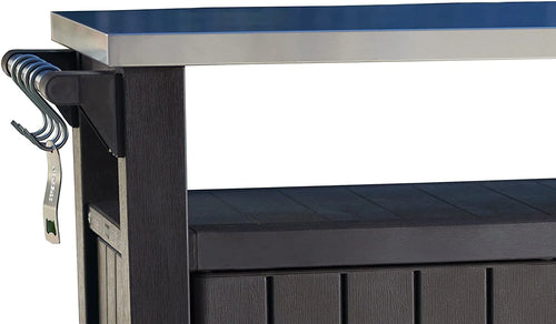 2026 2025 Keter Unity XL Mobiler Patio-Wagen – Wetterfester Außenküchentisch mit Edelstahl-Arbeitsfläche, Abschließbarem Stauraum & Zubehör