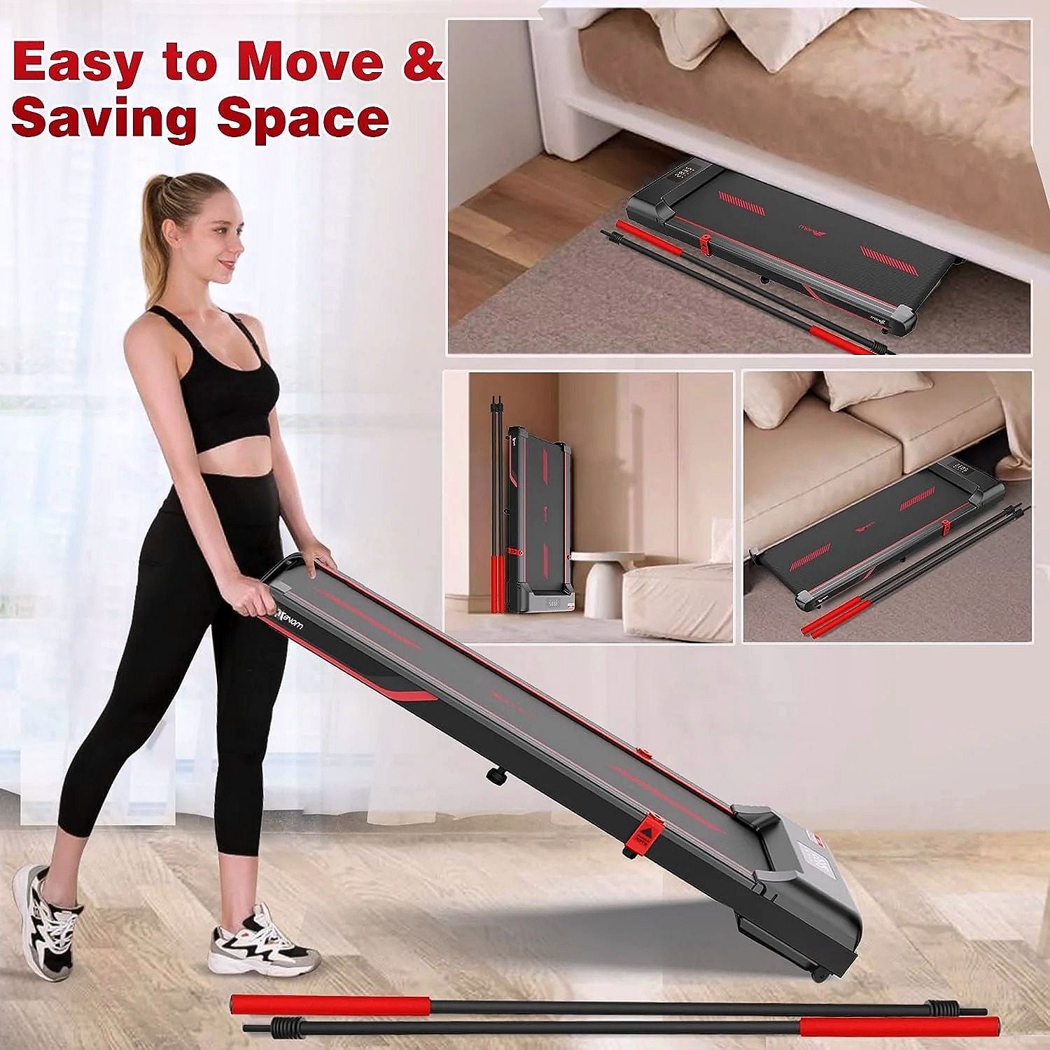 2026 Tapis de marche Superjoe pour bureau – 2-en-1 avec télécommande & rampes amovibles, rouge
