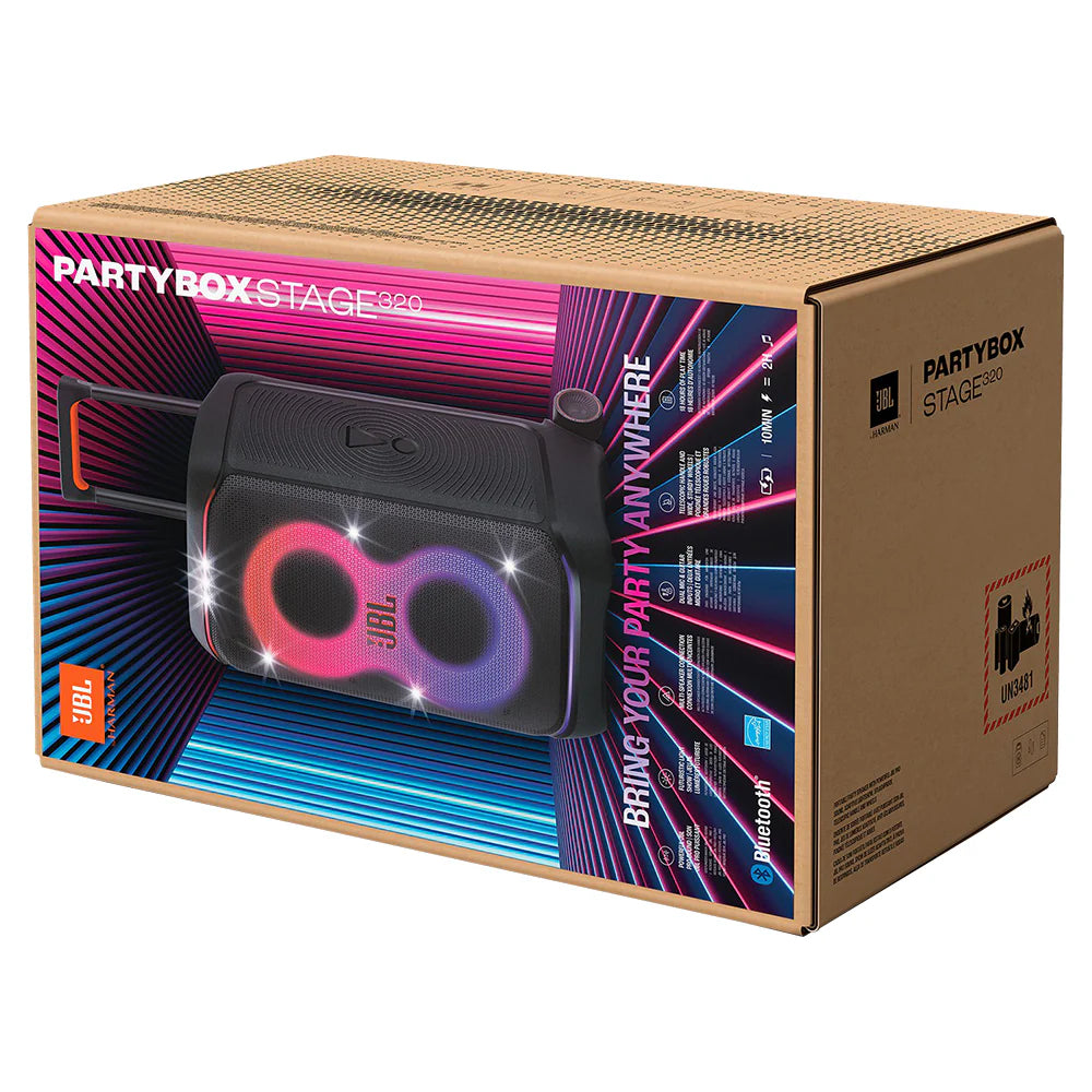 2026 2025 JBL PartyBox Stage 320 Tragbarer Bluetooth-Party-Lautsprecher – Schwarz | JBLPBSTAGE320UK