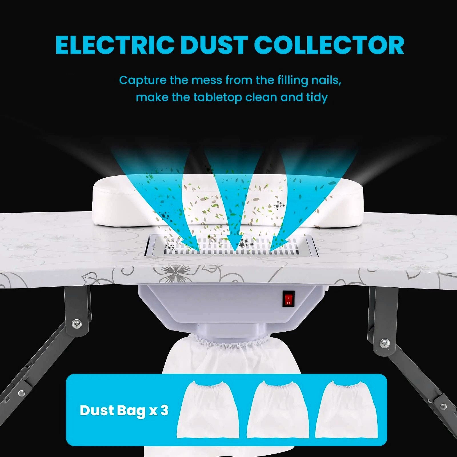 2026 Table de manucure portable LDAILY avec aspirateur électrique de poussière