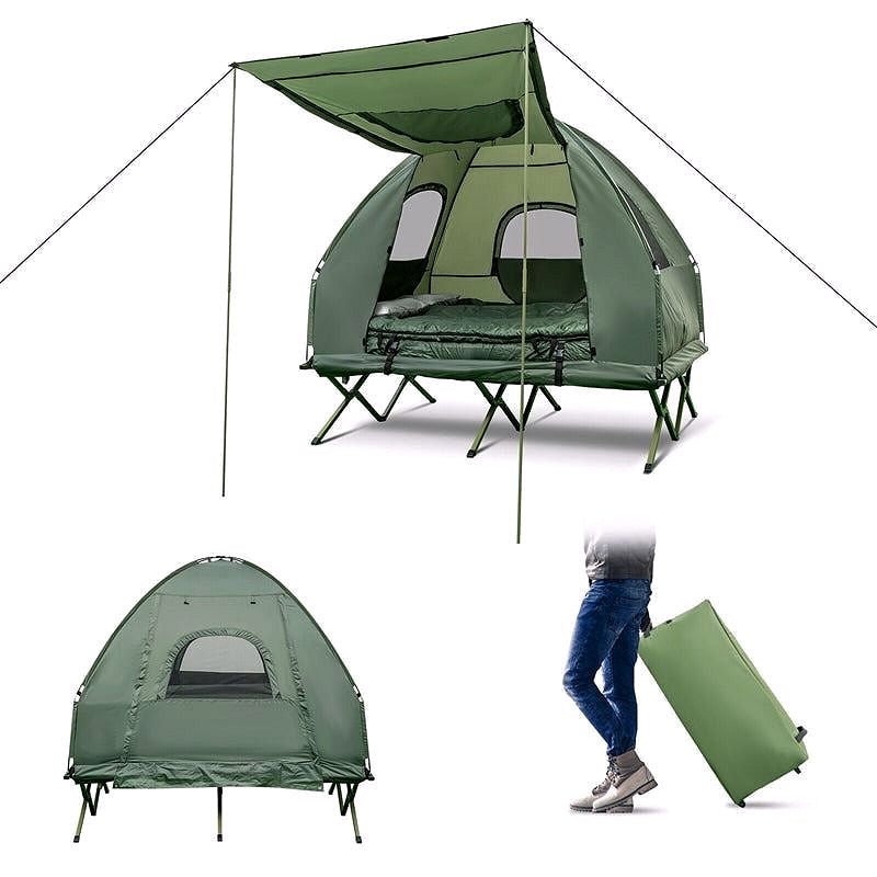 2026 Lit de Camping avec Tente 5-en-1 pour 2 Personnes – Combo Tente Outdoor Portable avec Matelas Gonflable, Sacs de Couchage & Pare-Soleil