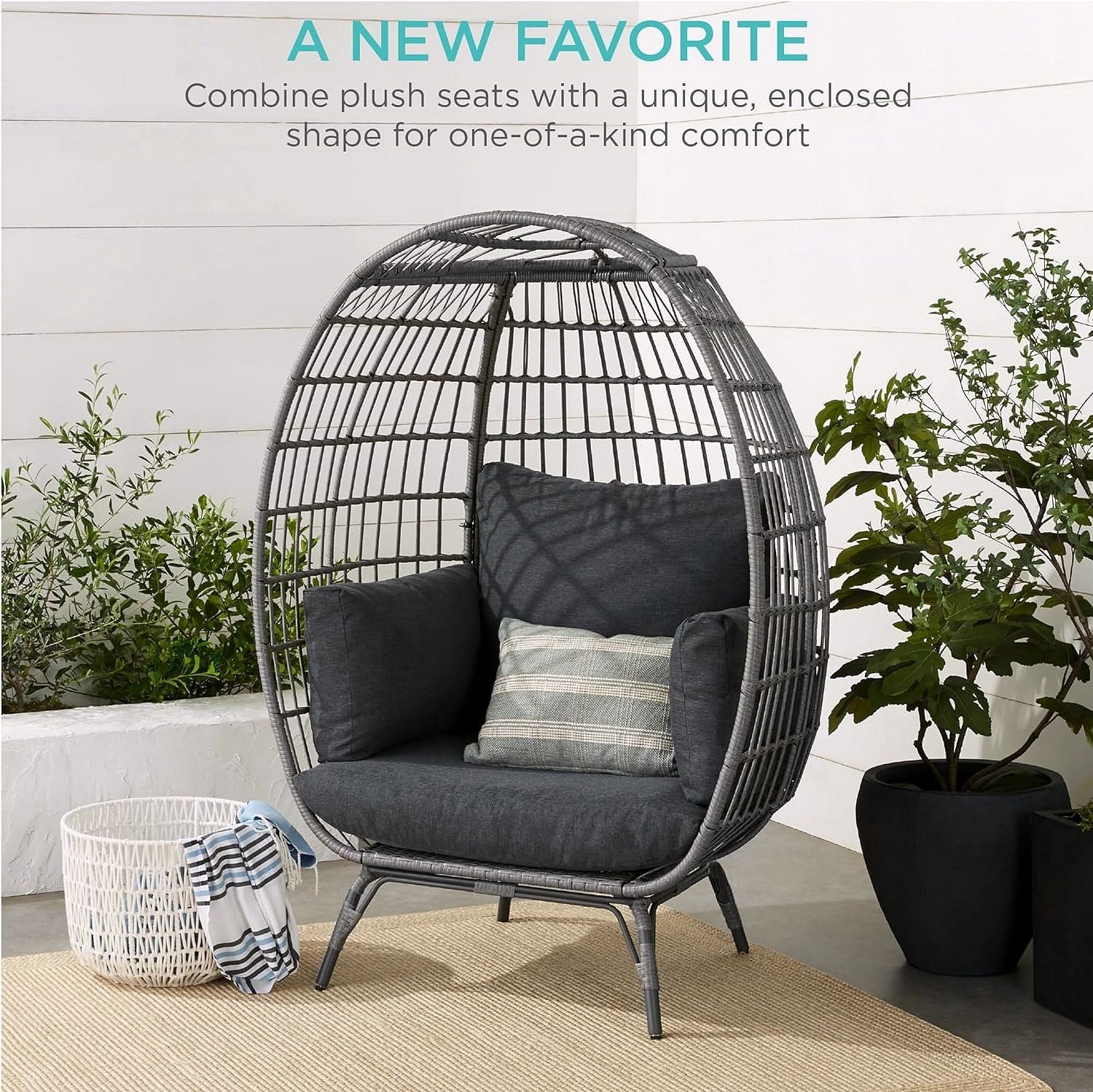 2026 Chaise à œuf en rotin Best Choice Products – Chaise longue surdimensionnée pour l'intérieur et l'extérieur, idéale pour la terrasse, le jardin et le salon
