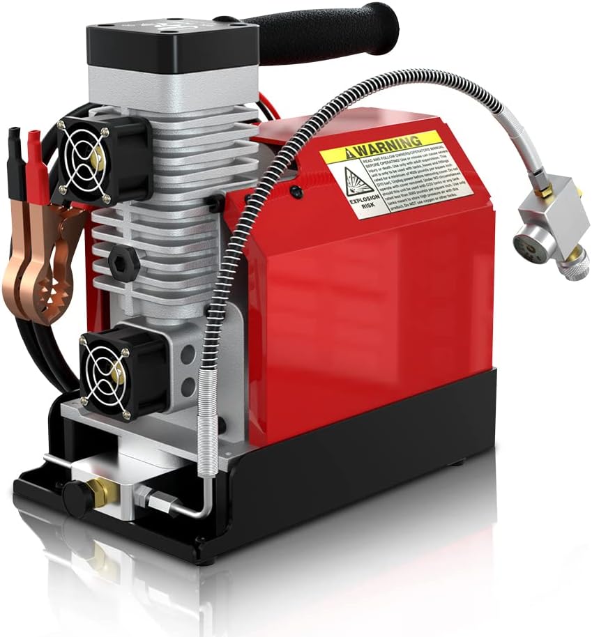 Tragbarer PCP-Luftkompressor CS2, 4500 Psi/30 MPa, ölfrei, Stromversorgung über 12 V Gleichstrom im Auto oder 110 V Wechselstrom zu Hause mit Adapter (im Lieferumfang enthalten), Paintball-Tankkompressor mit zusätzlichem Feuchtigkeits-Ölabscheider
