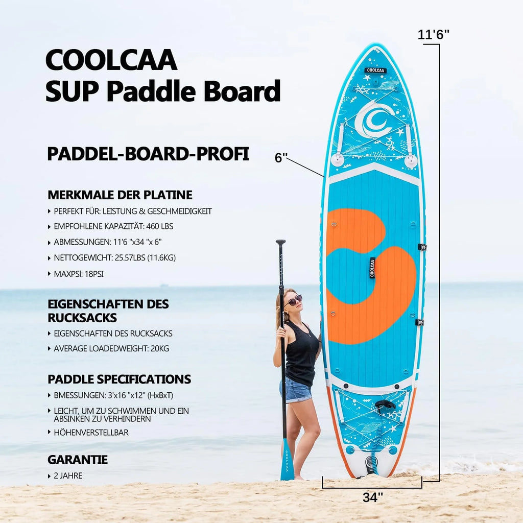 2026 COOLCAA 354cmx86cmx15cm Stand Up Paddling Board mit Premium SUP Zubehör, Tragkraft bis 210kg, SUP Board für Erwachsene und Jugendliche Aller Niveaus