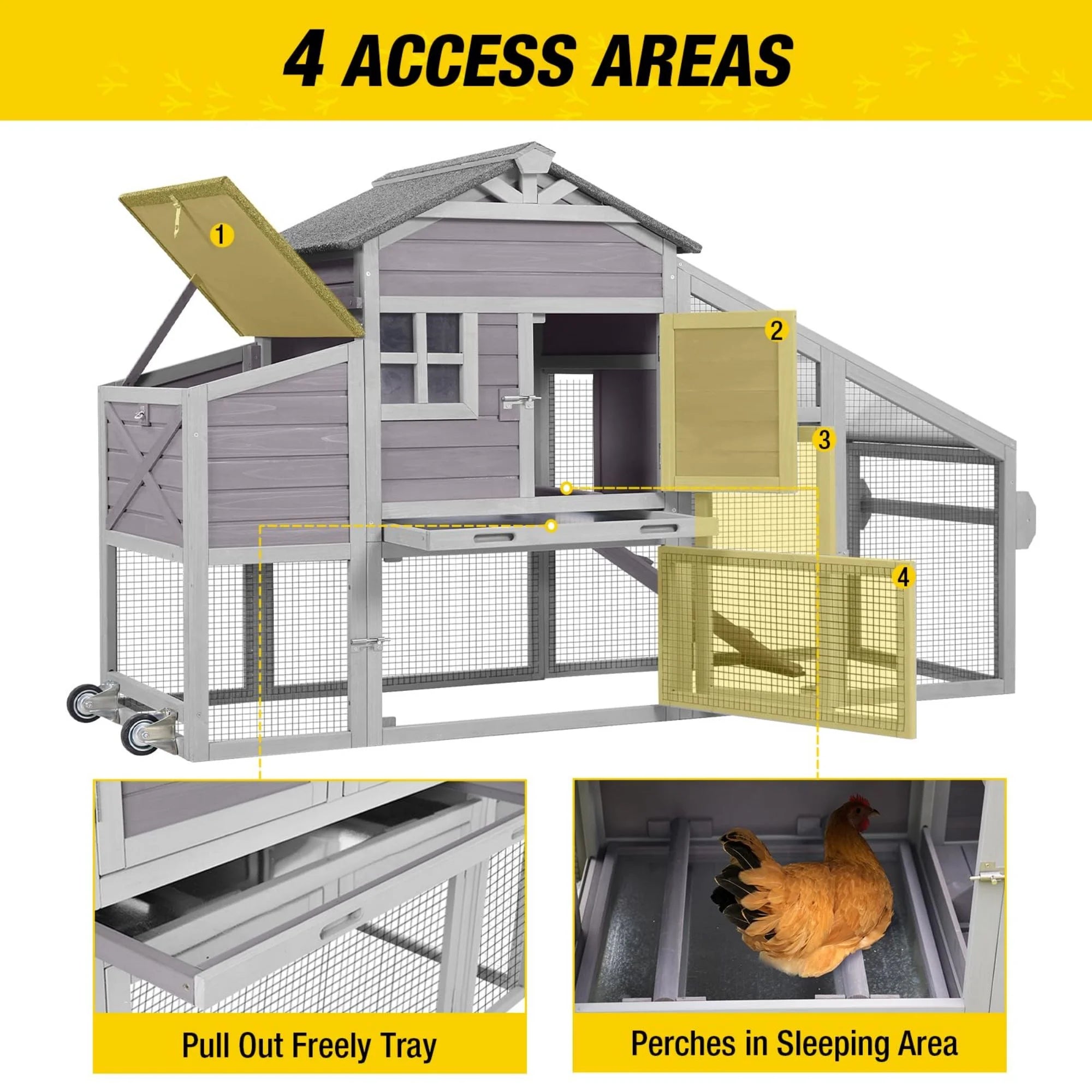 2026 Aivituvin Mobiler Hühnerstall Hühnerhaus mit Rädern Handlauf für 2-4 Hühner