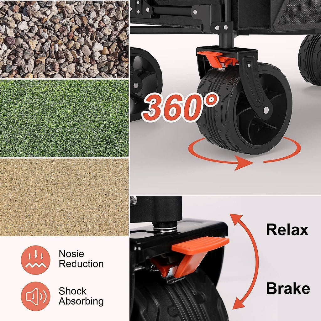 2026 Chariot pliable Navatiee T1 – Chariot de transport robuste avec grandes roues, wagon pliant pour plage et courses avec poches latérales et freins, idéal pour camping, jardin et sport