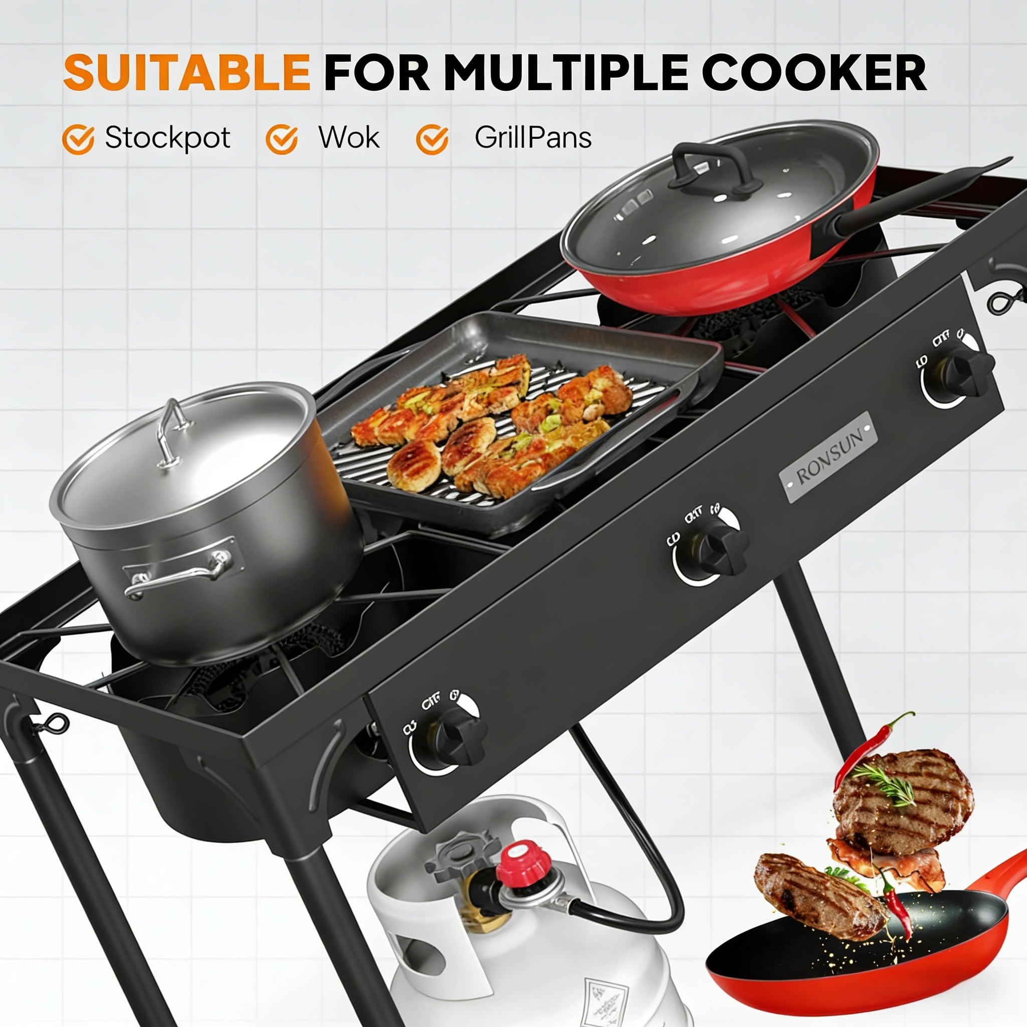2026 3 Burner 225,000 BTU Outdoor Gas Propane Stove for Camping Cooking