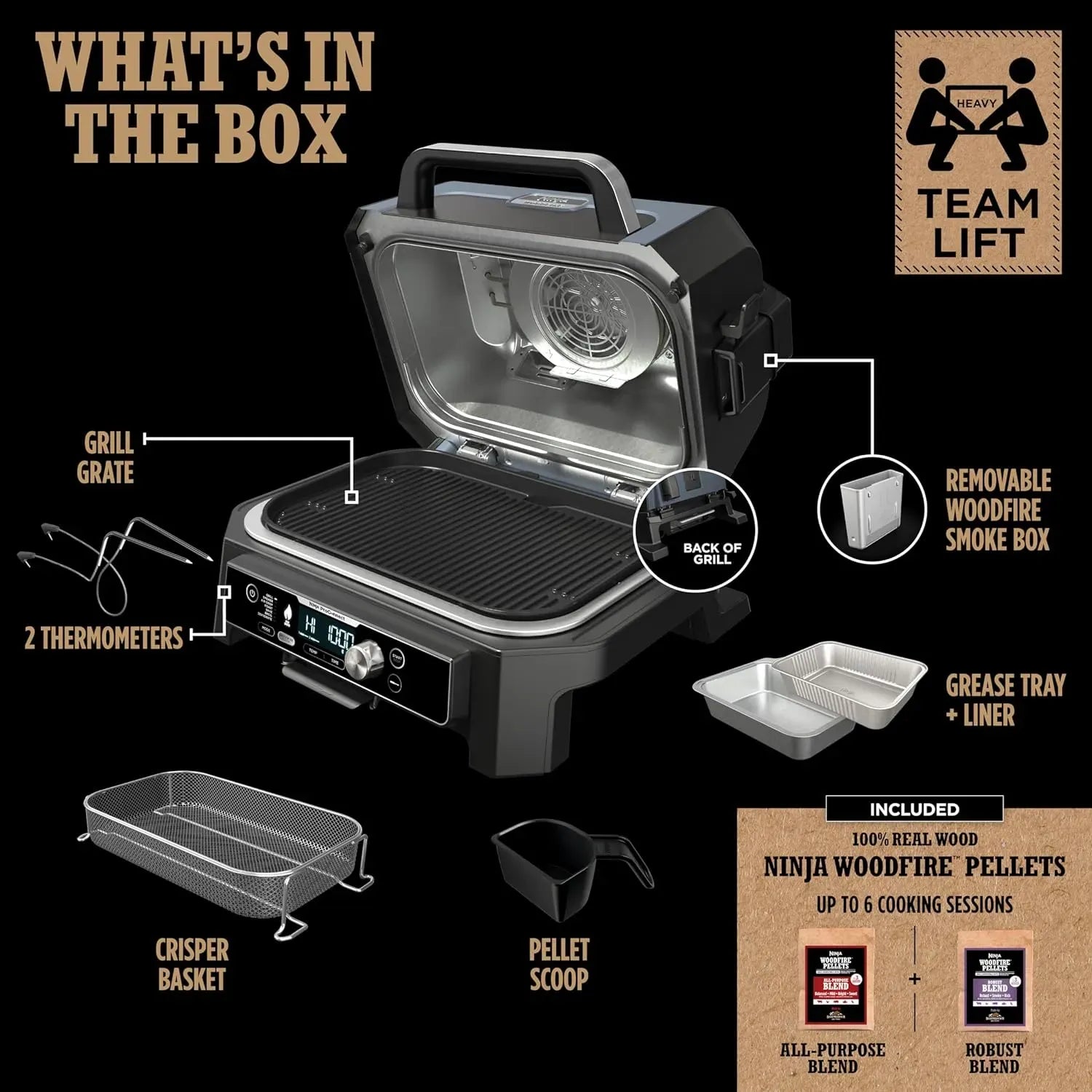 2026 Premium XL Outdoor-Grill & Smoker, Bluetooth, App-fähig, 7-in-1 Master Grill, BBQ-Smoker, Outdoor-Heißluftfritteuse, Woodfire-Technologie, 2 eingebaute Thermometer, Schwarz