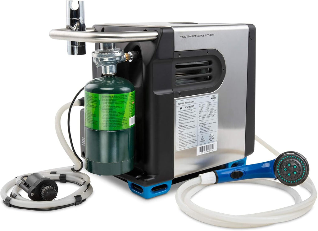 2026 Tragbarer Propan-Warmwasserbereiter und Duschpumpe mit eingebauter Batterie | Kompaktes Outdoor-Reinigungs- und Duschsystem mit LCD, Sicherheitsabschaltung und Tragetasche, sofort heißes Wasser für Camping und Wandern