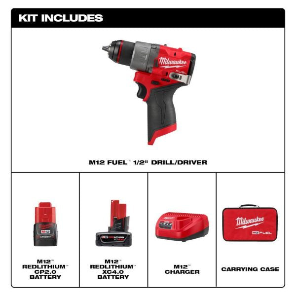 2026 3403-22 M12 FUEL 12V Lithium-Ion Brushless Cordless 1/2 in. Bohrschrauber-Kit mit 4.0Ah und 2.0Ah Akku und Soft Case