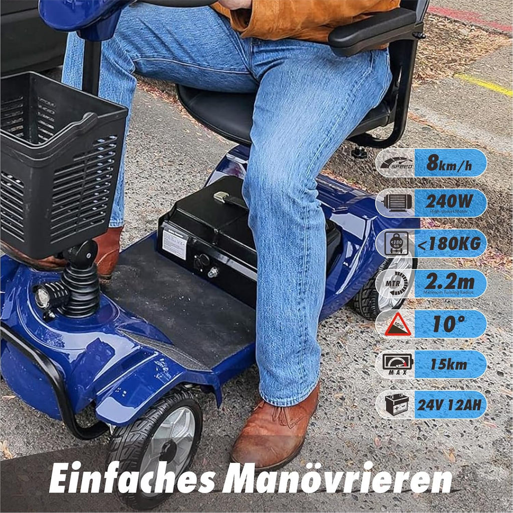 2026 Mobilitätsroller mit 4 Rädern, elektrisch betriebener Rollstuhl, kompaktes Hochleistungsmobil für unterwegs, Erwachsene, Senioren – Langstrecken-Akku mit erweiterter Leistung, Rückspiegel