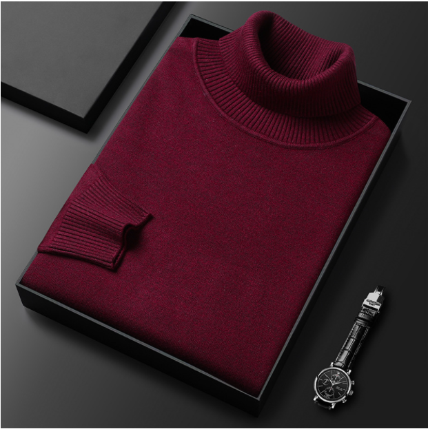 Pull printemps uni classique col roulé tricoté chic décontracté pour homme