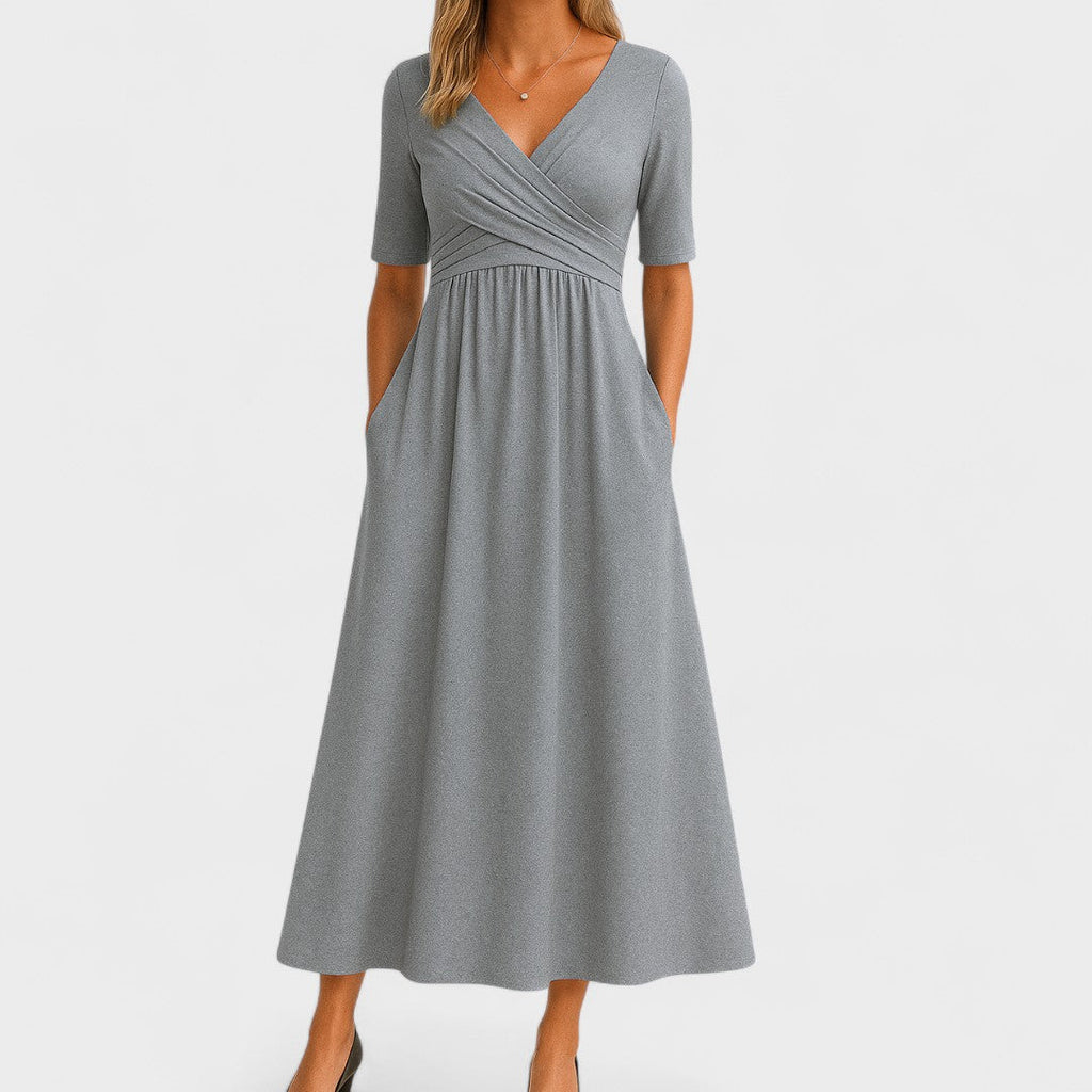 Robe élégant portefeuille bustier midi poches pour femme