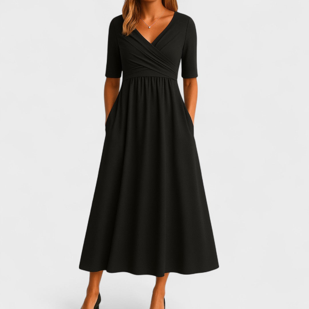 Robe élégant portefeuille bustier midi poches pour femme