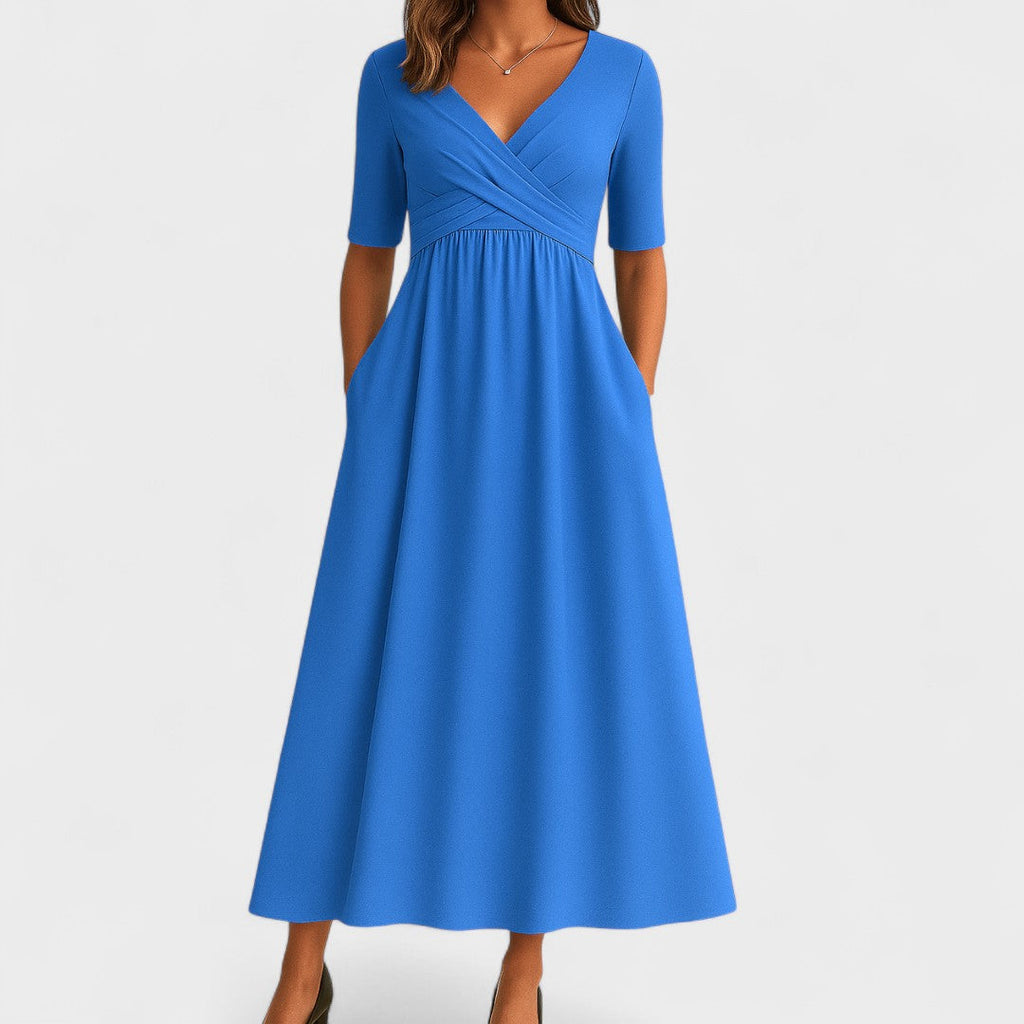 Robe élégant portefeuille bustier midi poches pour femme