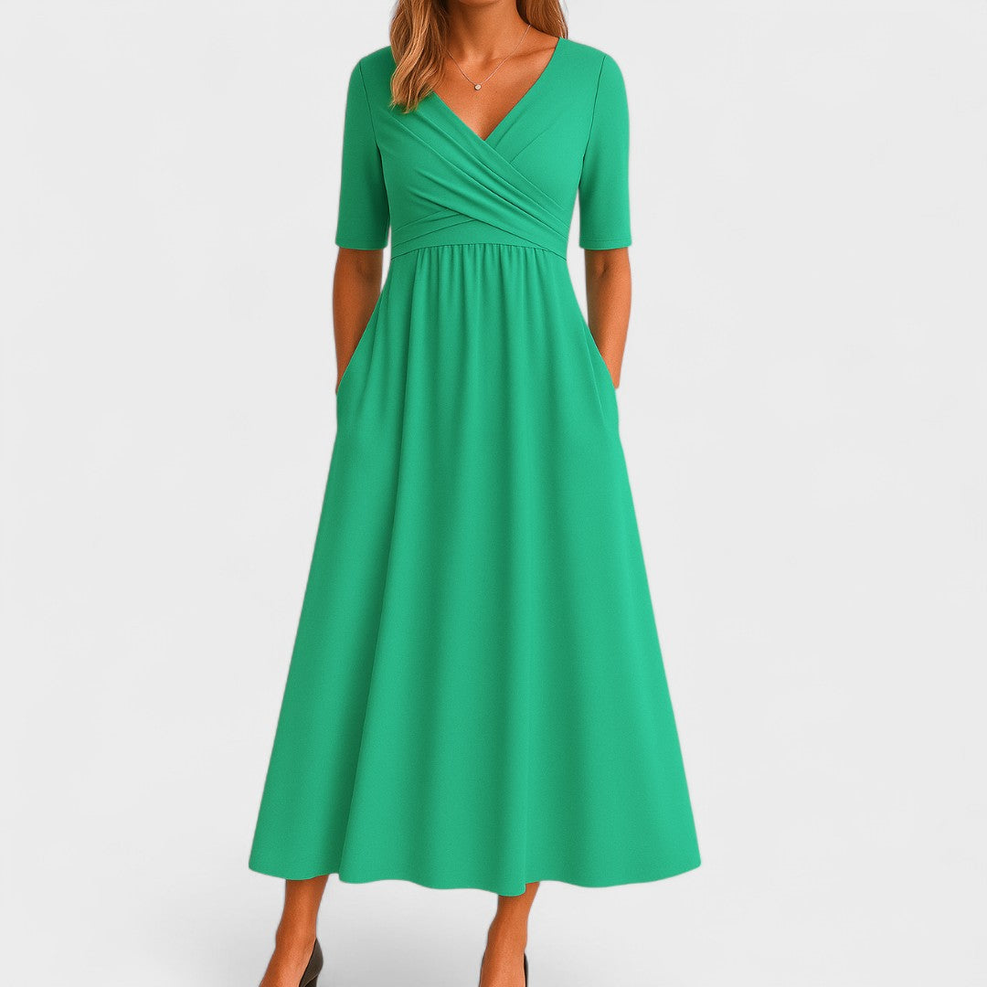 Robe élégant portefeuille bustier midi poches pour femme