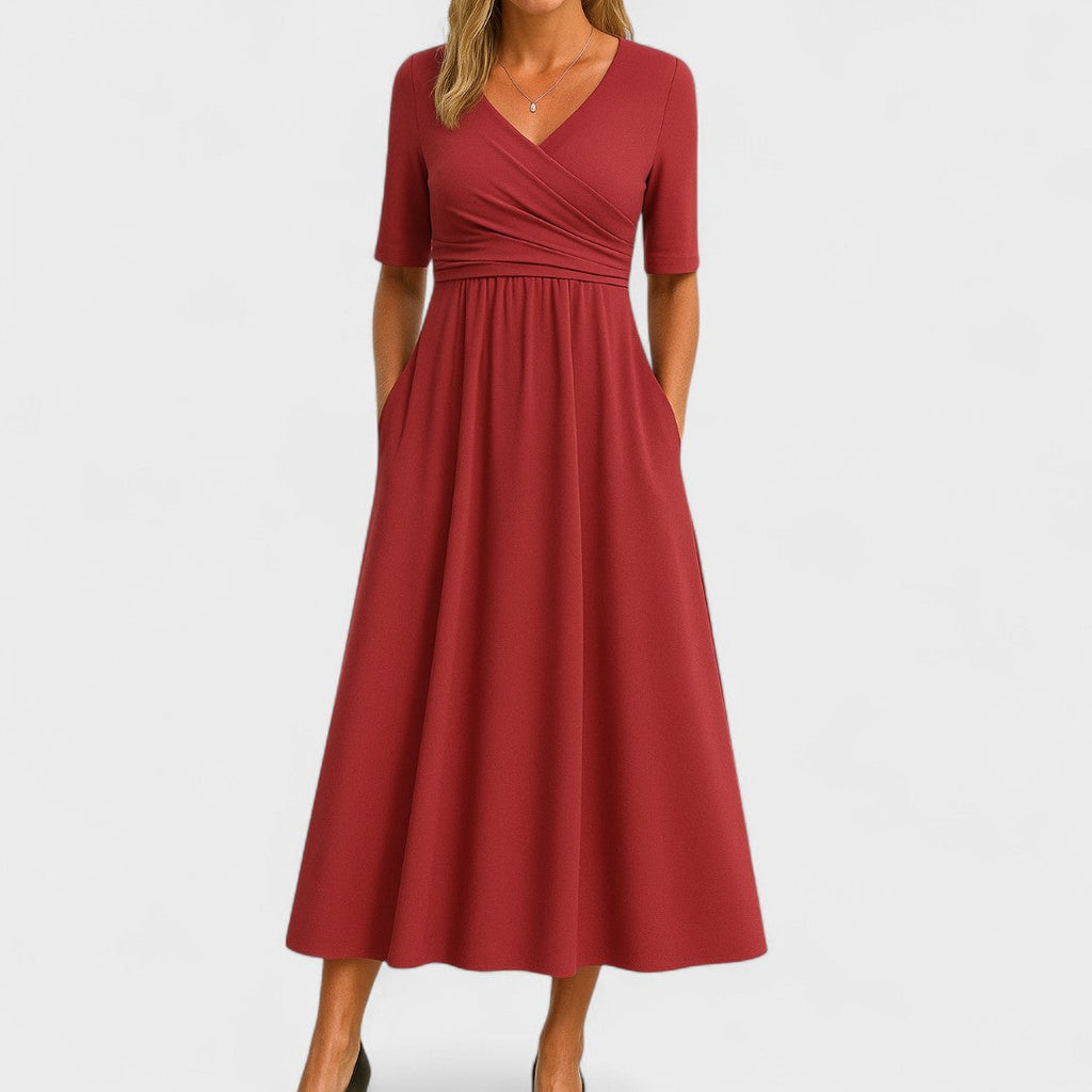 Robe élégant portefeuille bustier midi poches pour femme