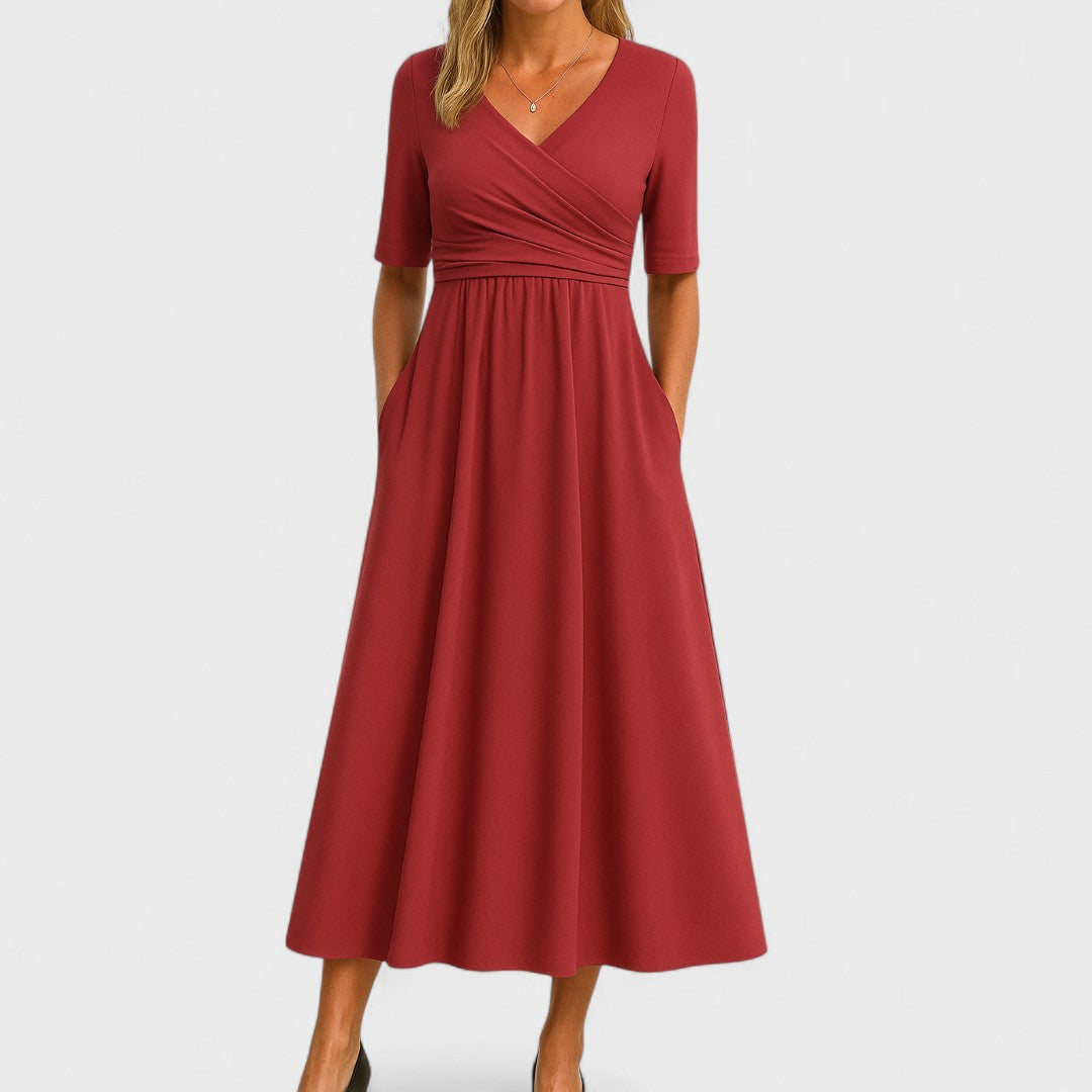 Robe élégant portefeuille bustier midi poches pour femme