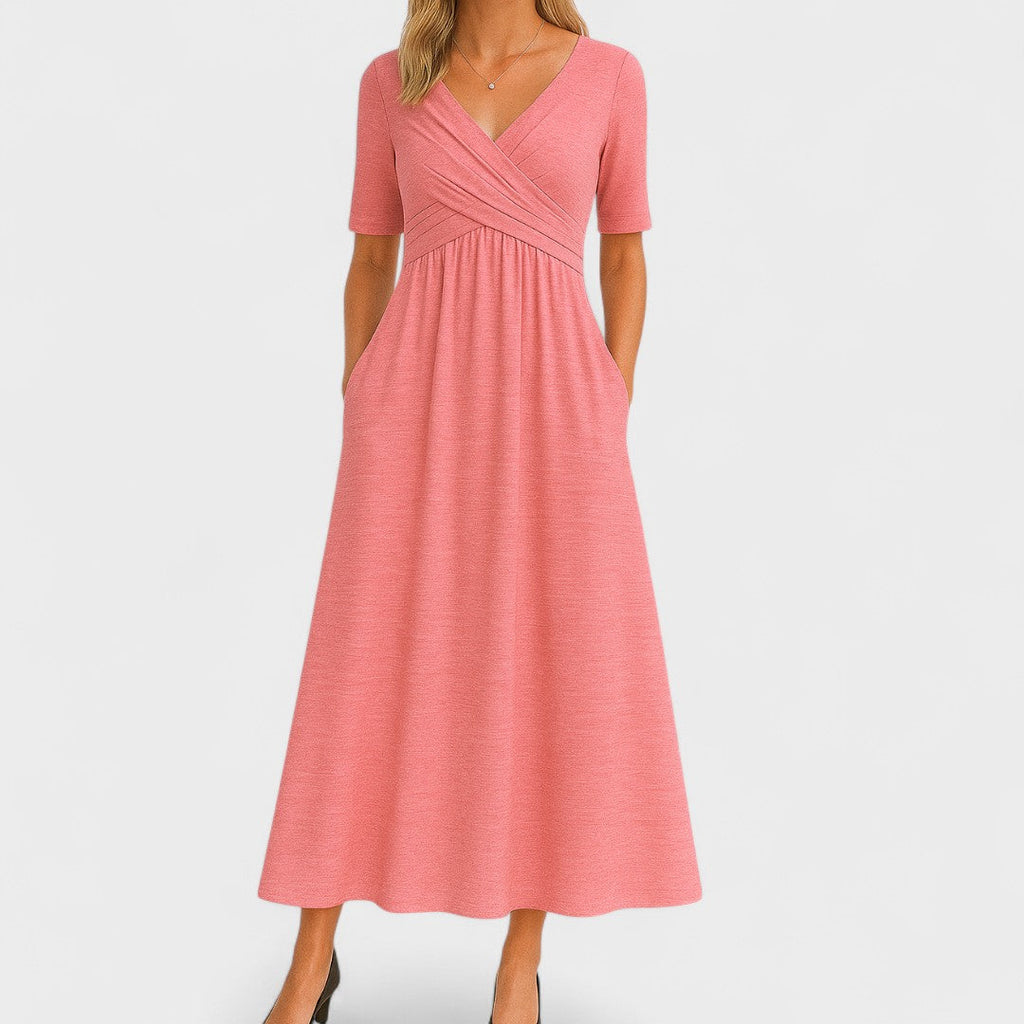 Robe élégant portefeuille bustier midi poches pour femme