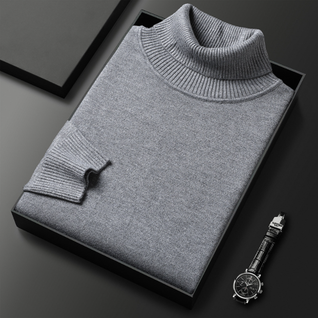Pull printemps uni classique col roulé tricoté chic décontracté pour homme