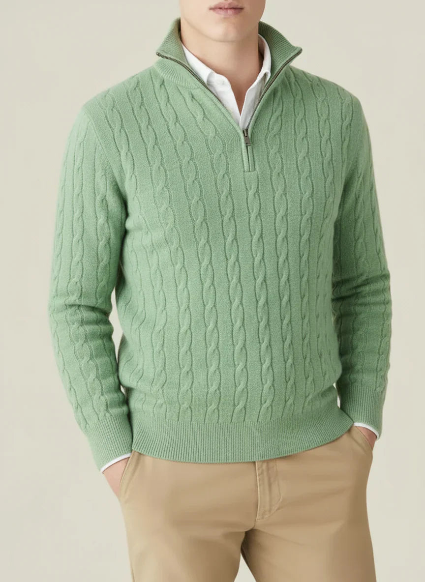 Pull uni printemps maille torsadée demi-zip chic décontracté pour homme