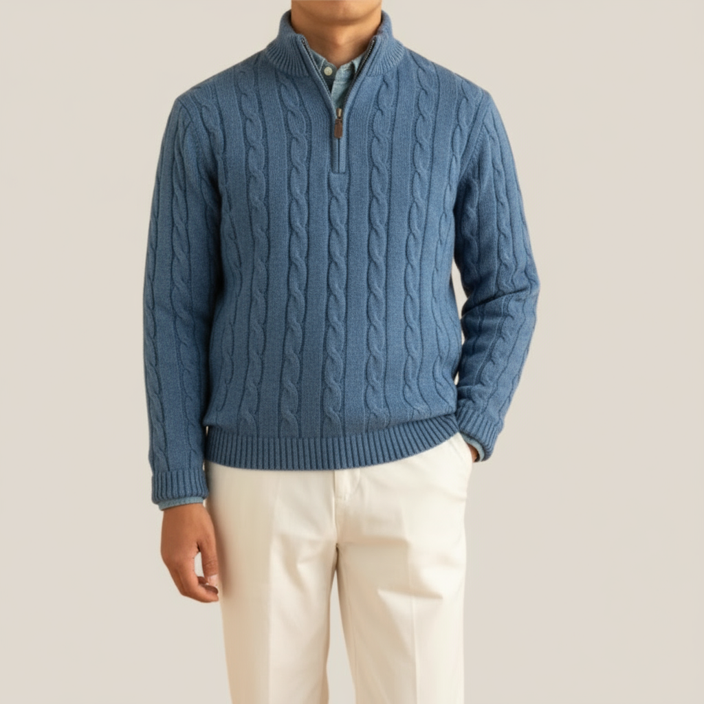 Pull uni printemps maille torsadée demi-zip chic décontracté pour homme