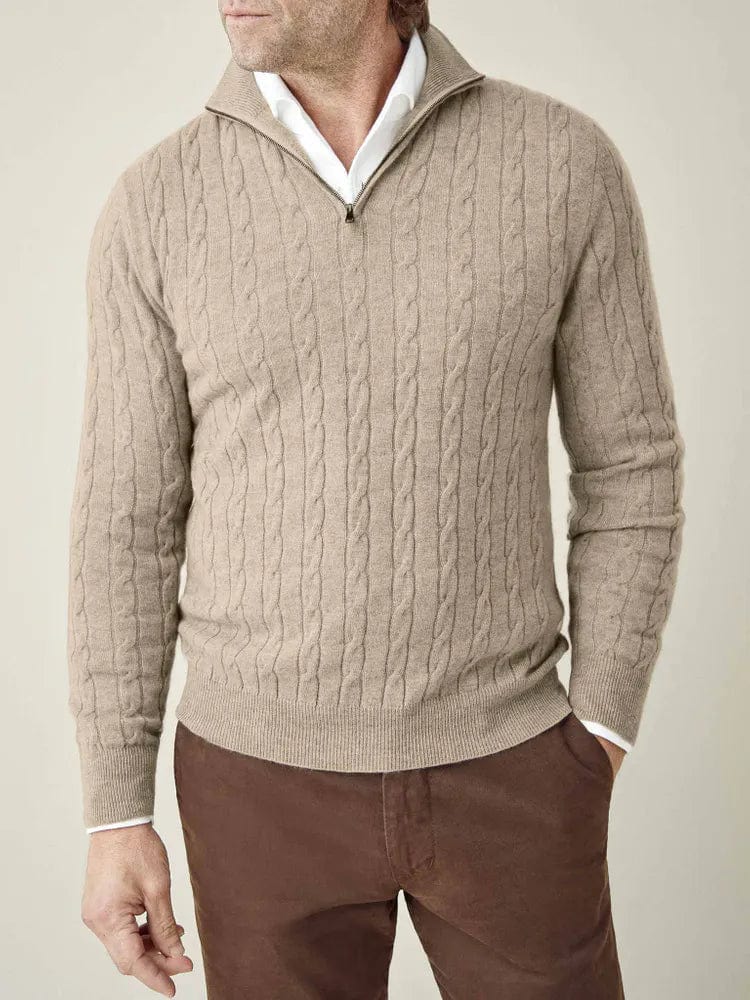 Pull uni printemps maille torsadée demi-zip chic décontracté pour homme