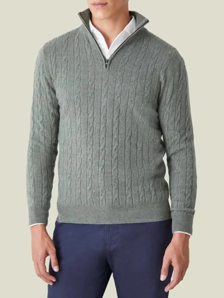 Pull uni printemps maille torsadée demi-zip chic décontracté pour homme