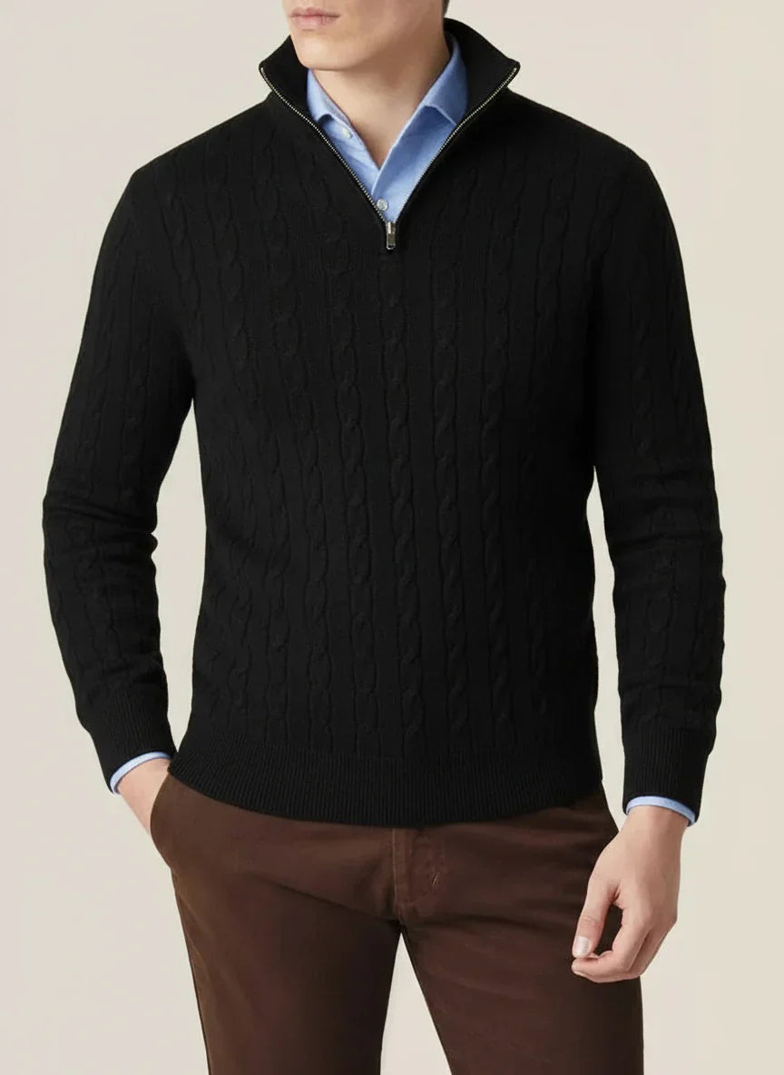 Pull uni printemps maille torsadée demi-zip chic décontracté pour homme