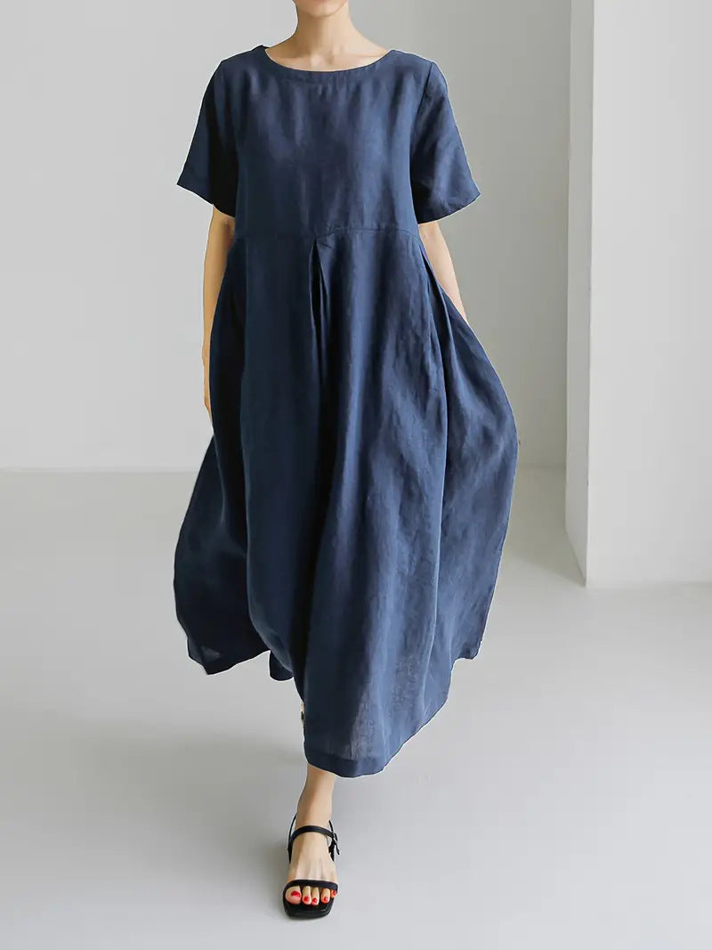 Women's Loose Round Neck Plus Size Short Sleeve Dress Casual - LAKD London