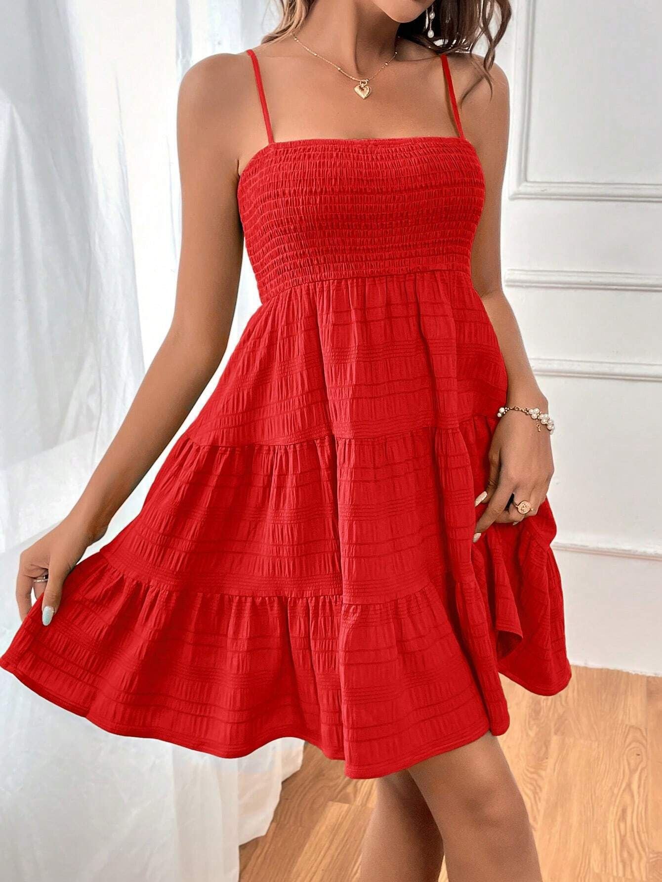 Women's Pure Colour Textured Dress High Waist All Matching Style - LAKD London