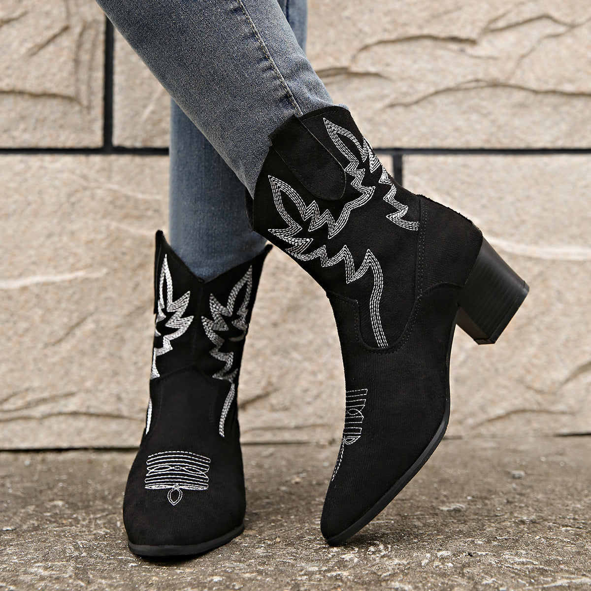 Bottes cowboy bout pointu sans lacets plateforme décontracté grande taille pour femme
