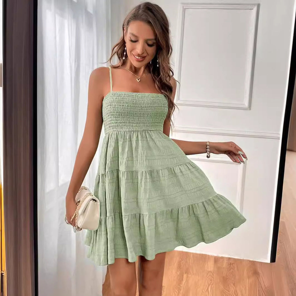 Women's Pure Colour Textured Dress High Waist All Matching Style - LAKD London