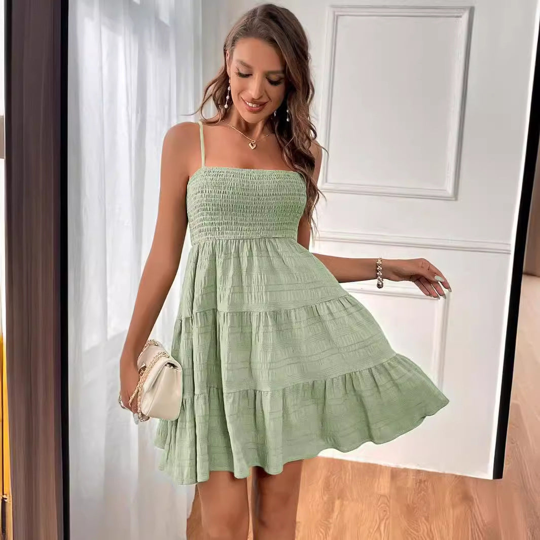 Women's Pure Colour Textured Dress High Waist All Matching Style - LAKD London