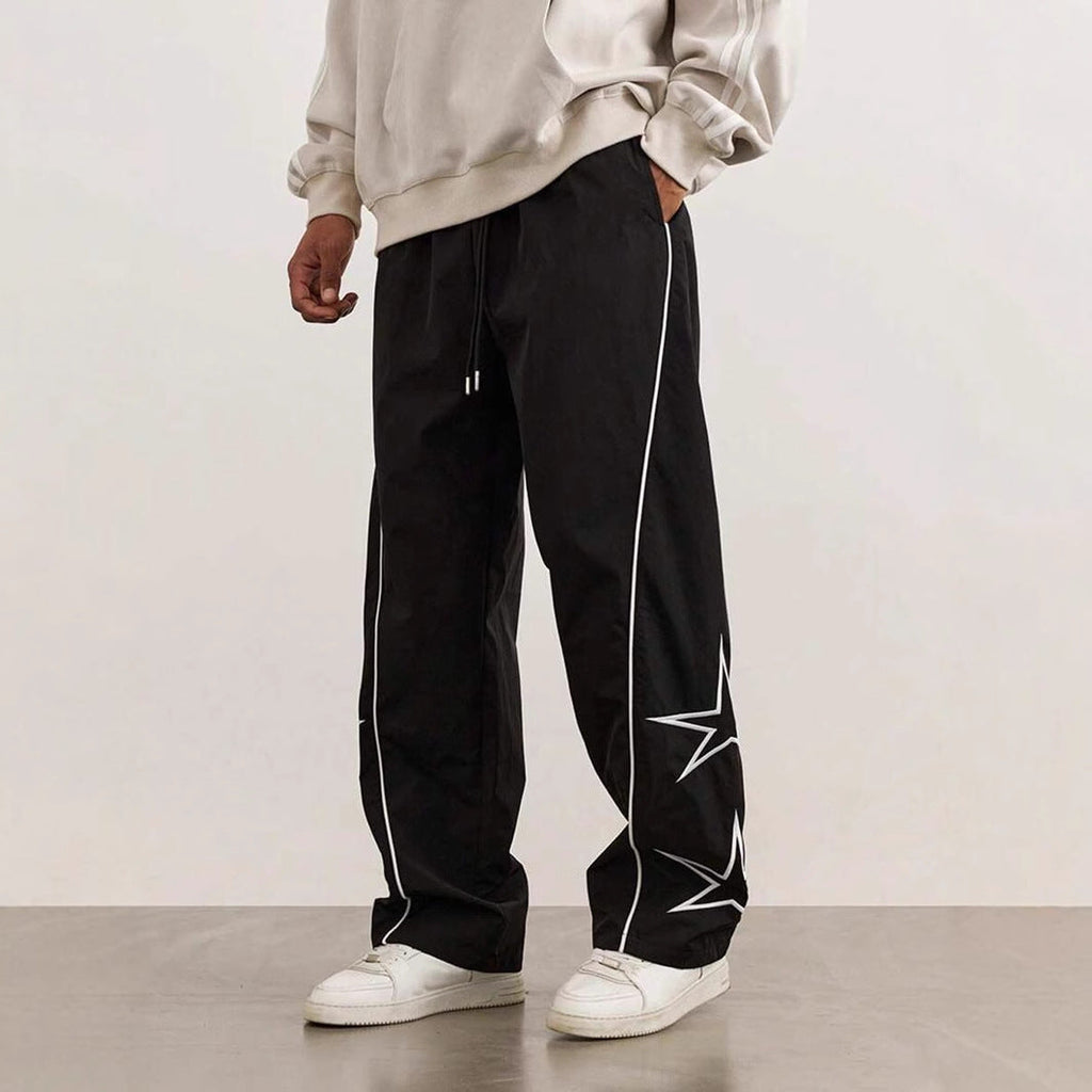 Men's Embroidered Street Retro Trousers Straight Leg Casual Style Wear - LAKD London