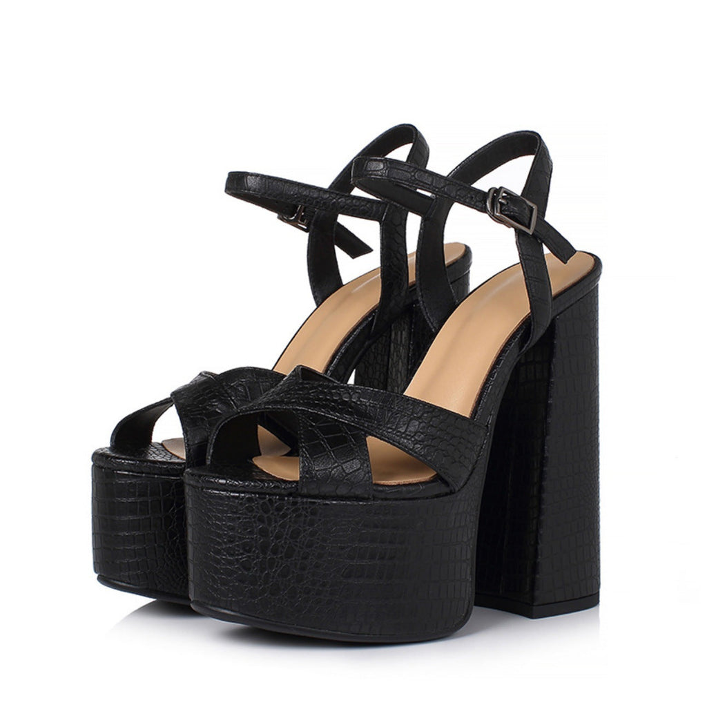 Sandales en cuir plateforme talon épais élégant été pour femme