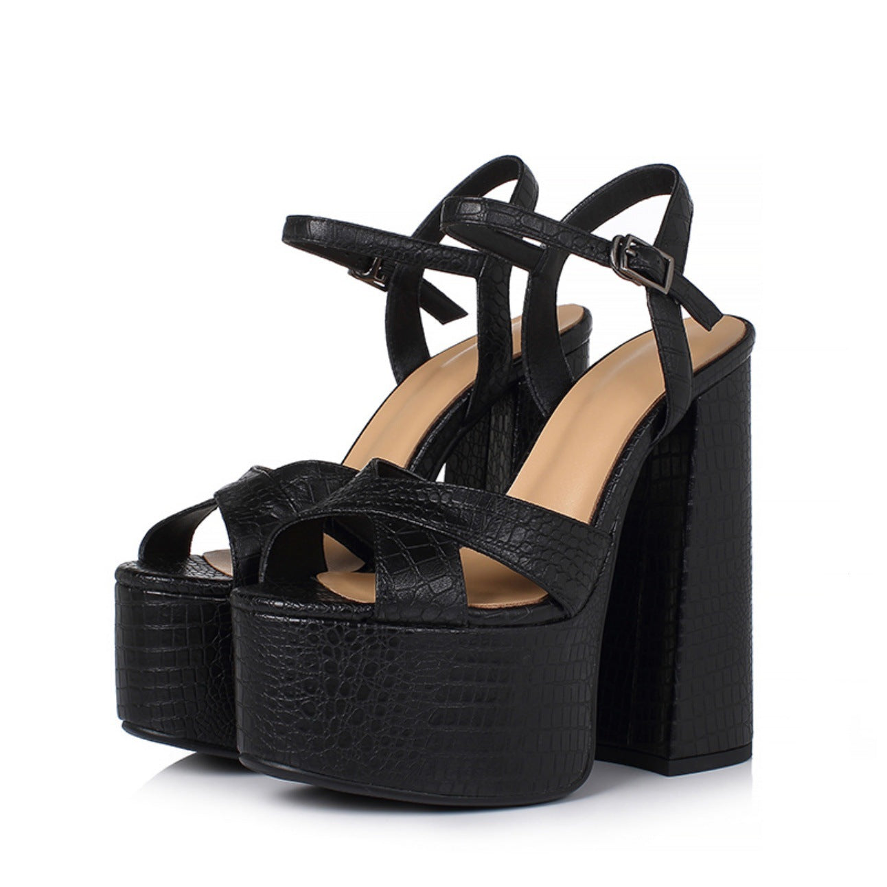 Sandales en cuir plateforme talon épais élégant été pour femme